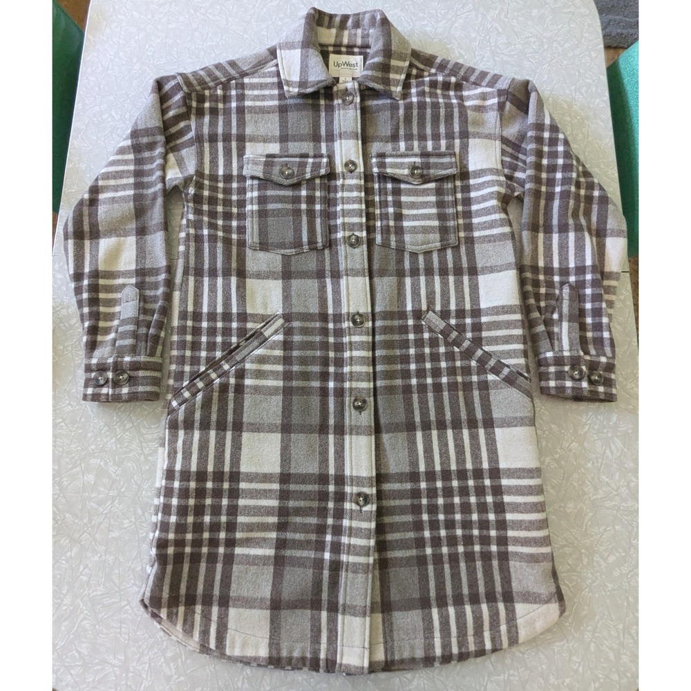 UpWest Resort & Mercantile Wool Blend Plaid Longline Coat Brown Cream Small